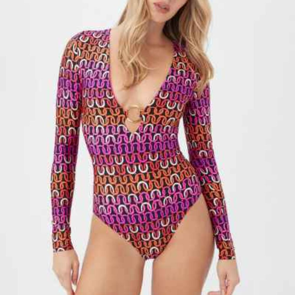 ❤️💜Trina Turk Echo Plunge RashGuard M~L ❤️💜FAV! - Picture 3 of 7